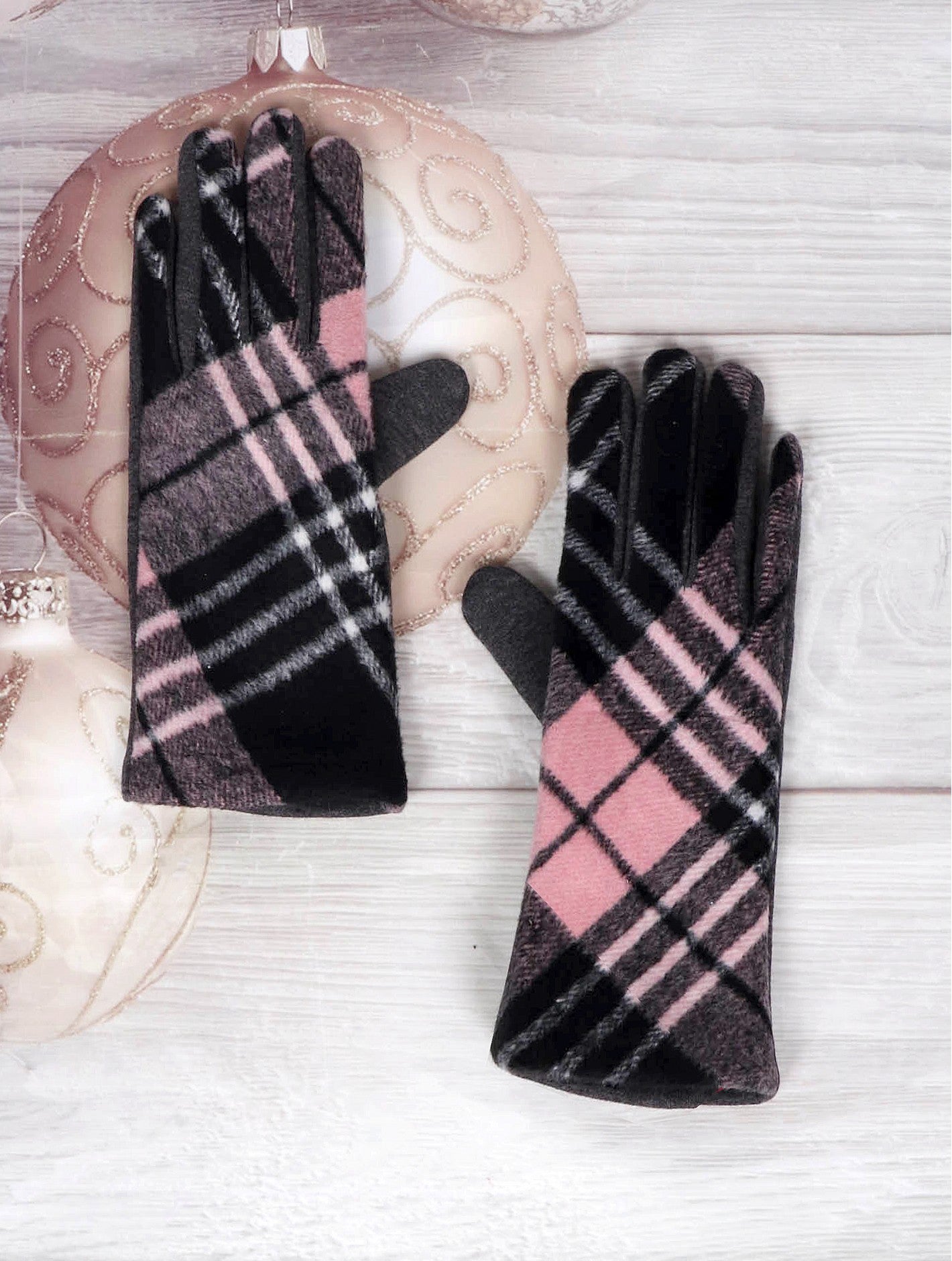 Plaid Patterned Touch Screen Gloves