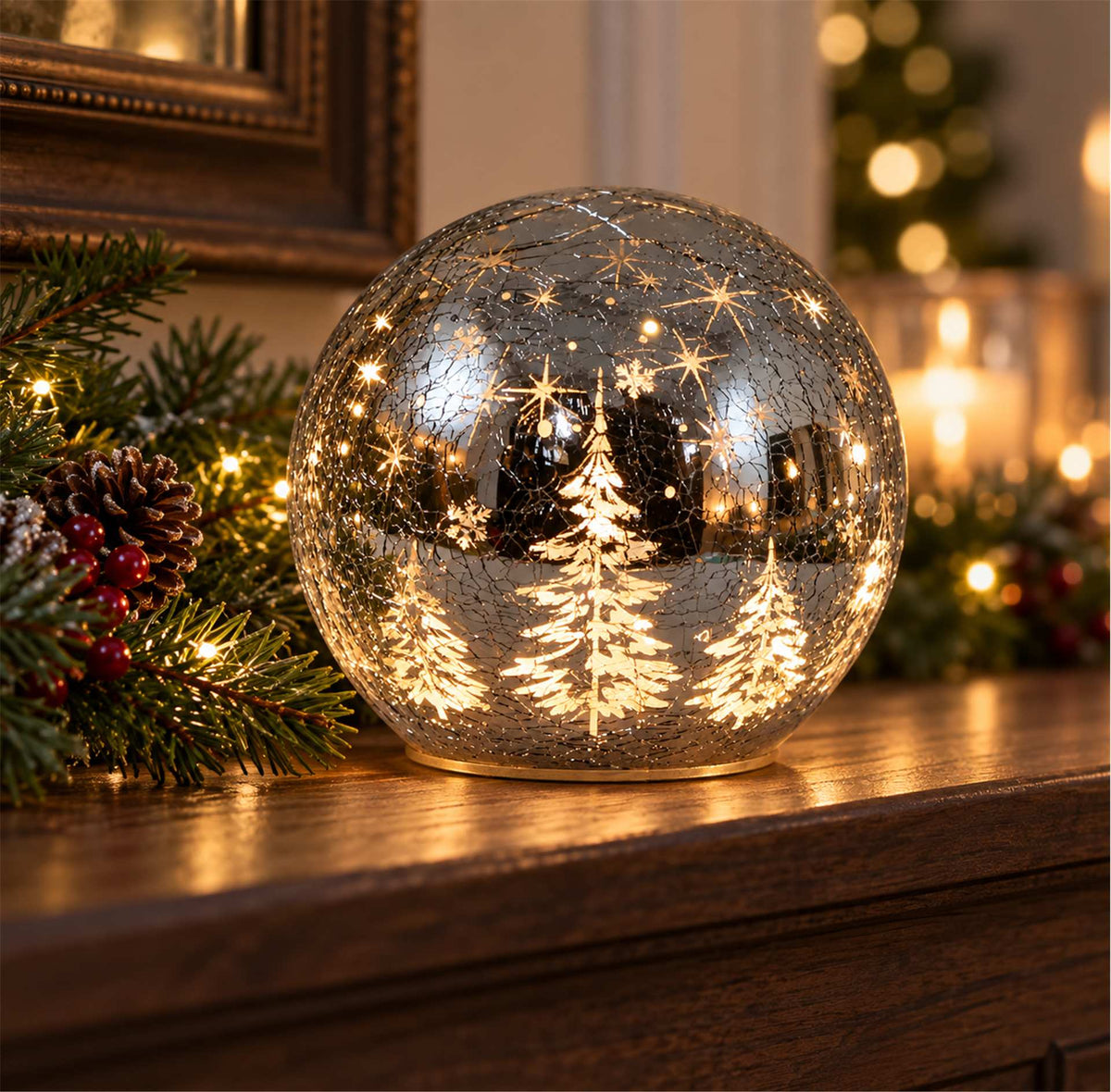 Crackle Glass Ball with LED Lights