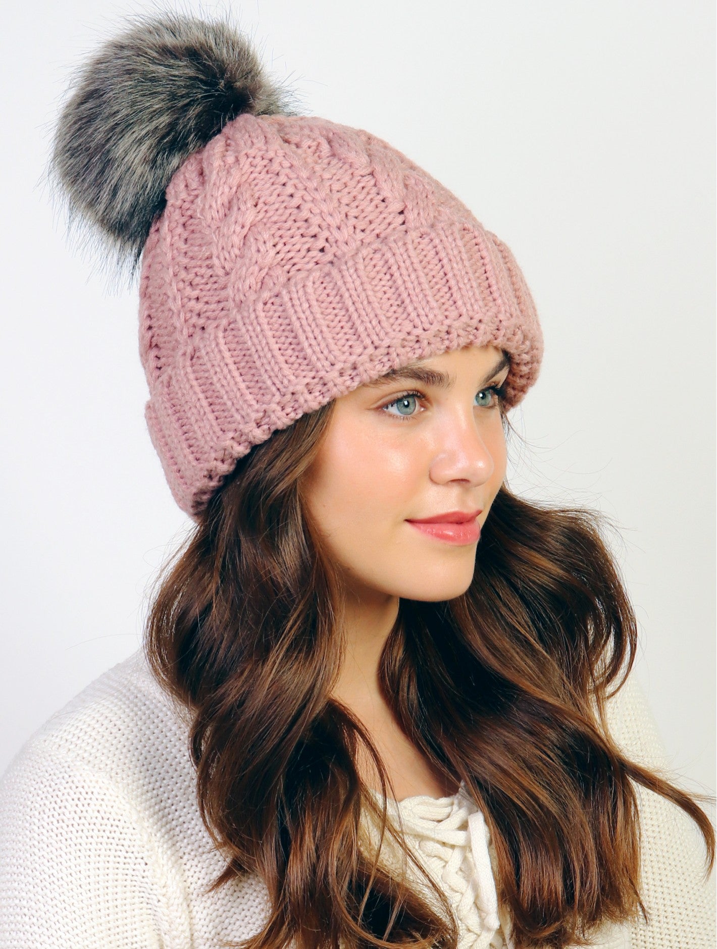 Cable Knit Toque with Pom Pom