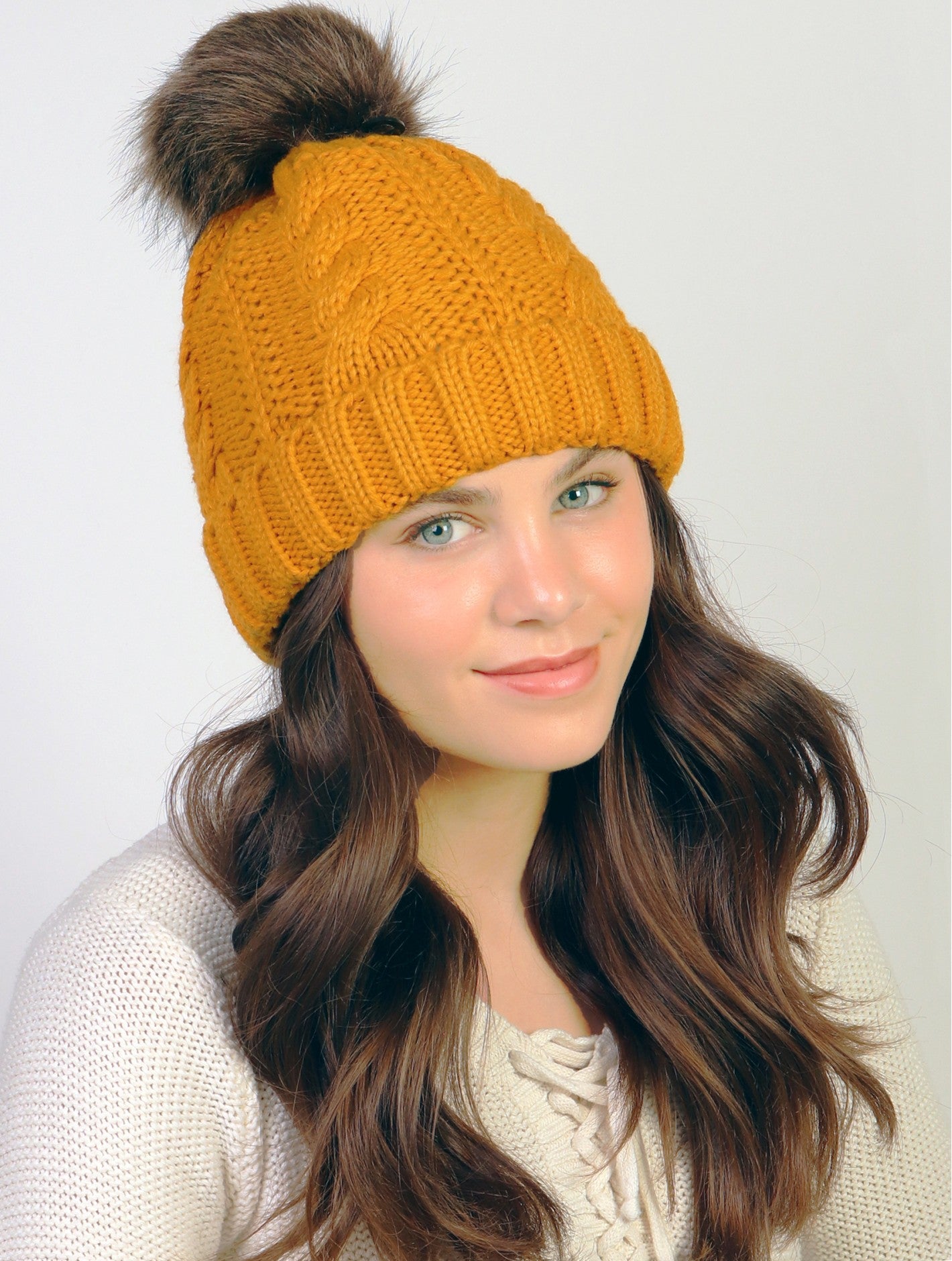 Cable Knit Toque with Pom Pom