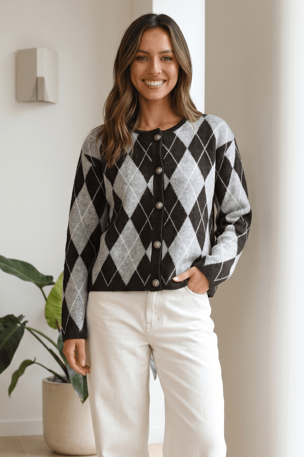 Long Sleeve Crew Neck Button Front Cardigan