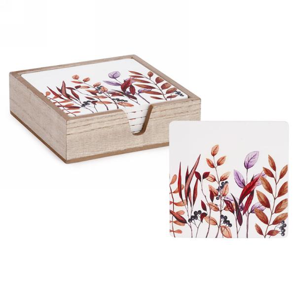 Wood Coasters with Foliage