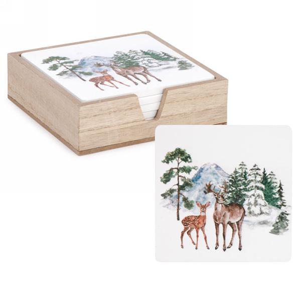 Wood Coasters with Deer Motif