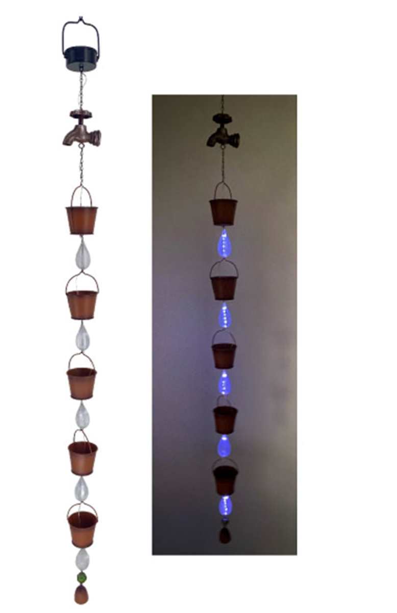 Drain Bucket Rain Chain with Solar Lights
