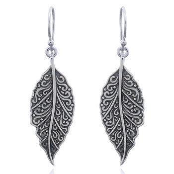 Intricate Leaf Earrings in Sterling Silver