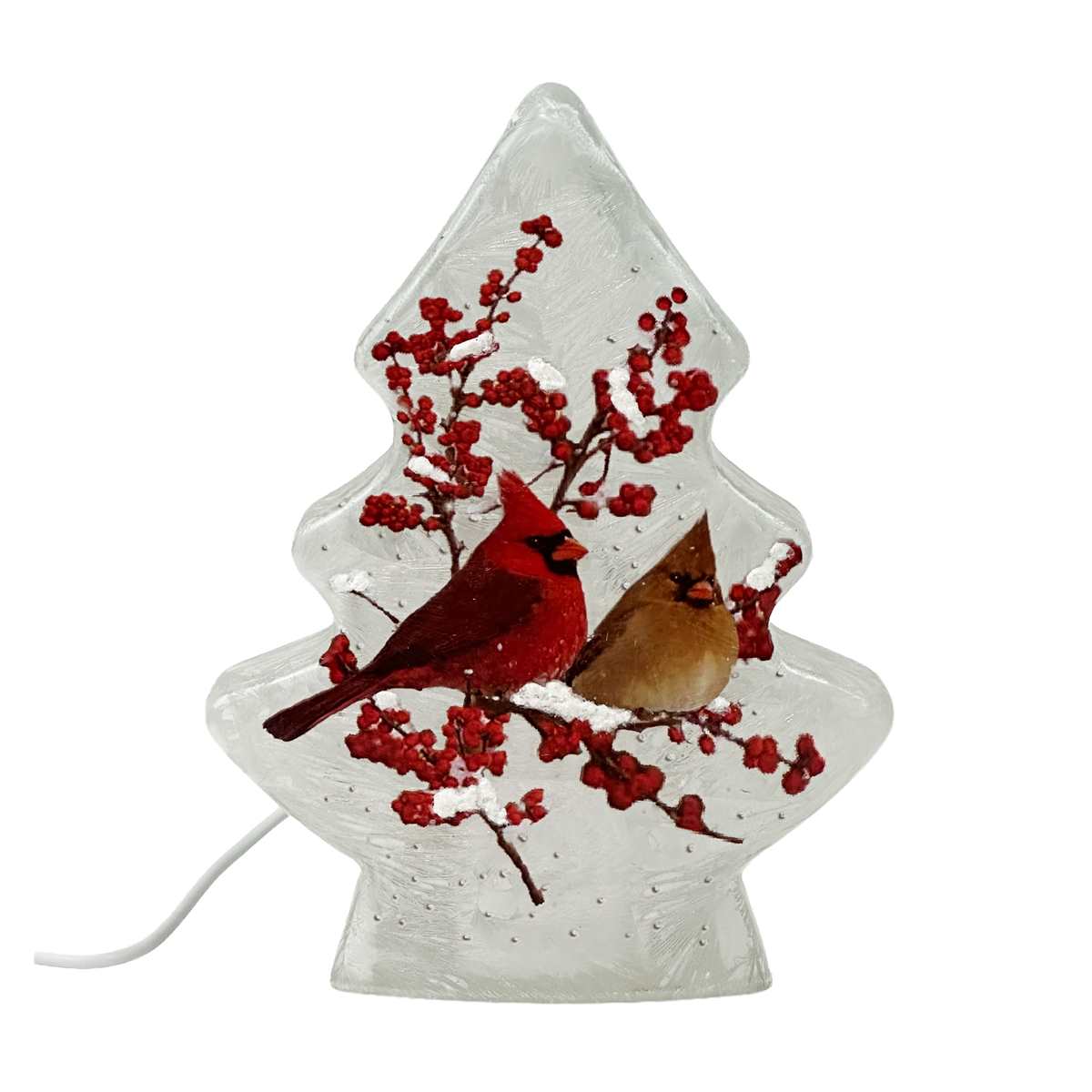 Frosted Glass Tree Shaped Lamp with Cardinal Pair