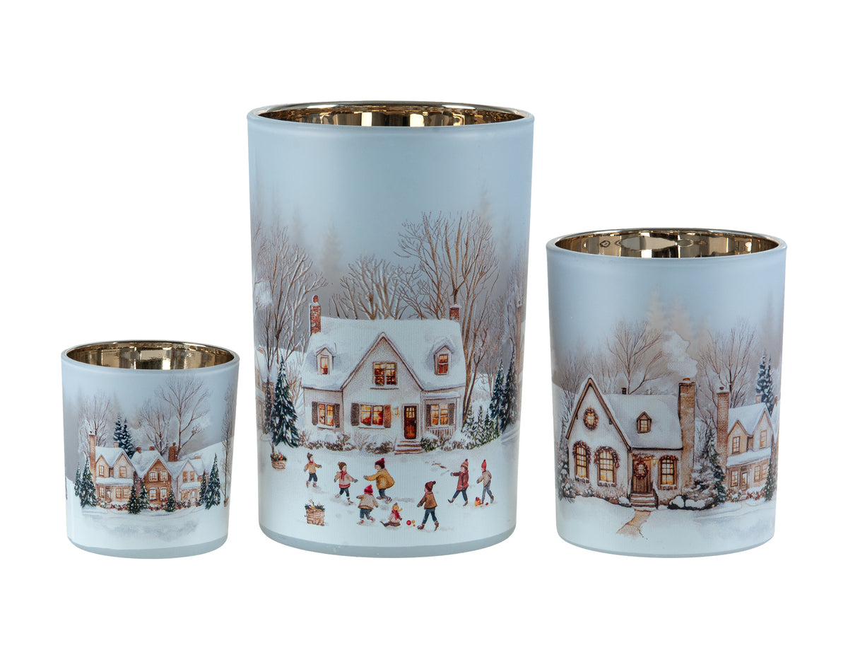 Glass Cylinder with Village Scene