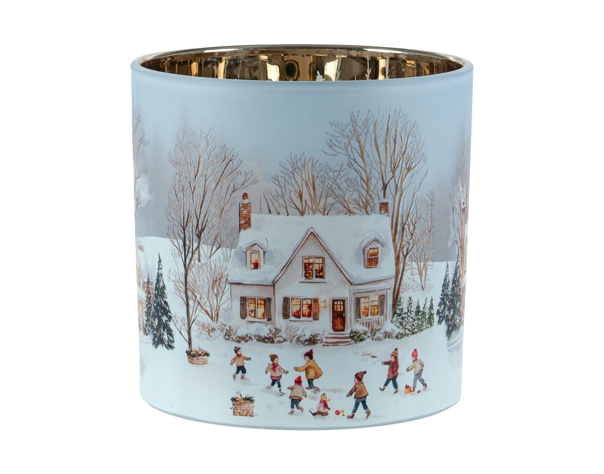Glass Cylinder with Village Scene