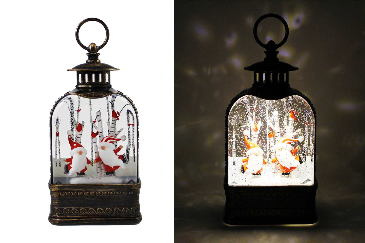 Water Globe Lantern-Skating Santa Gnomes