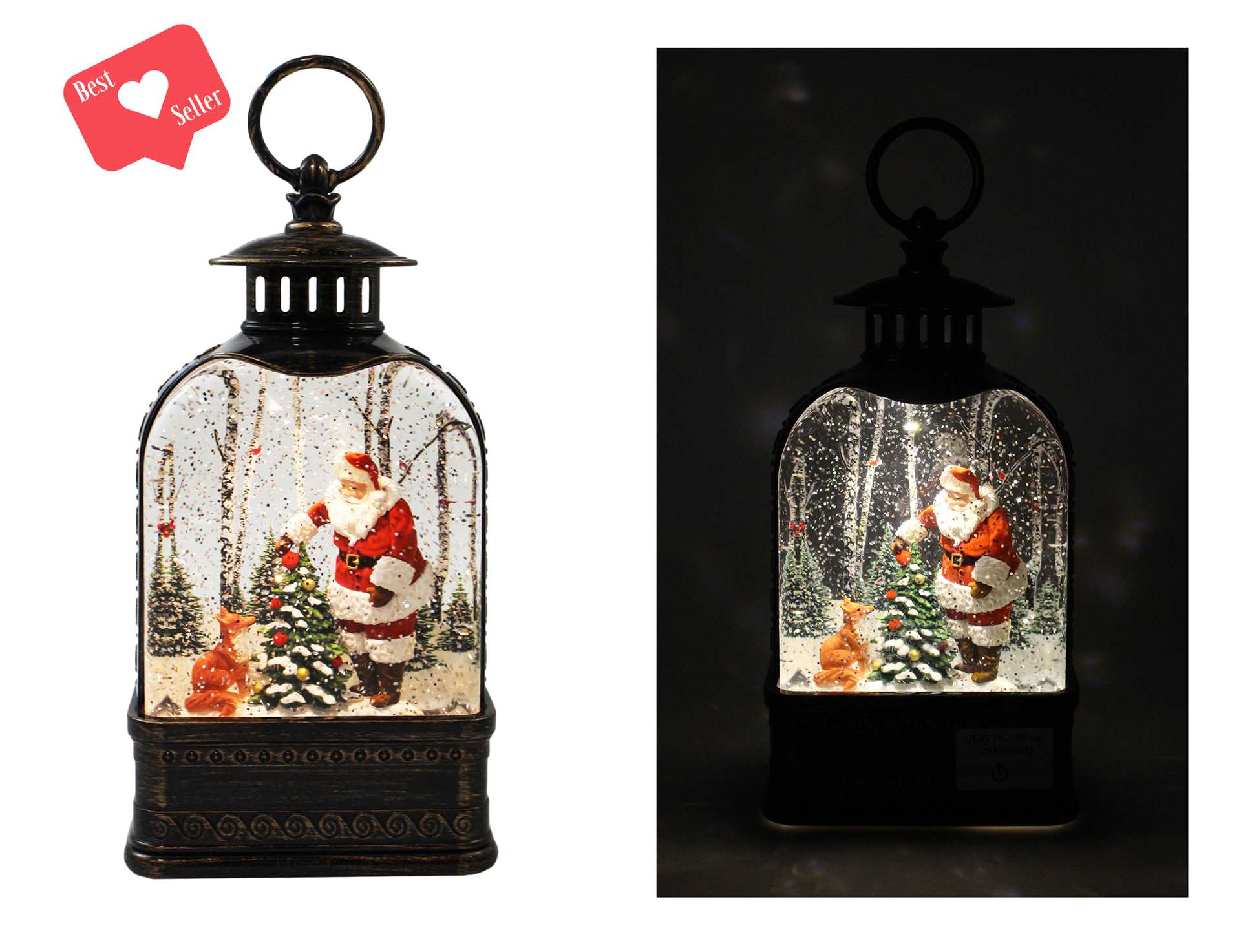 Santa with Fox Snow Globe  Lantern