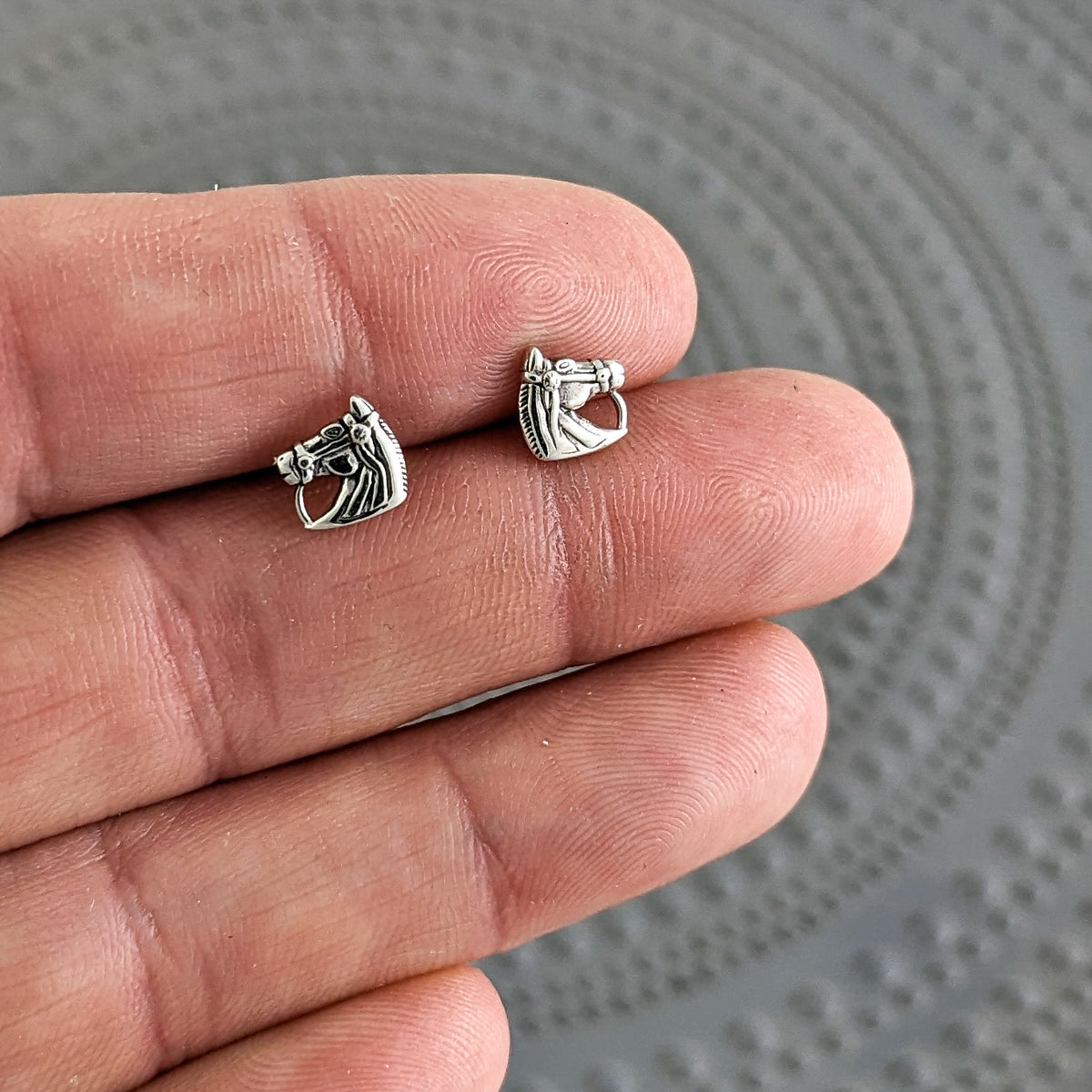 Horse Head Stud Earrings in Sterling Silver