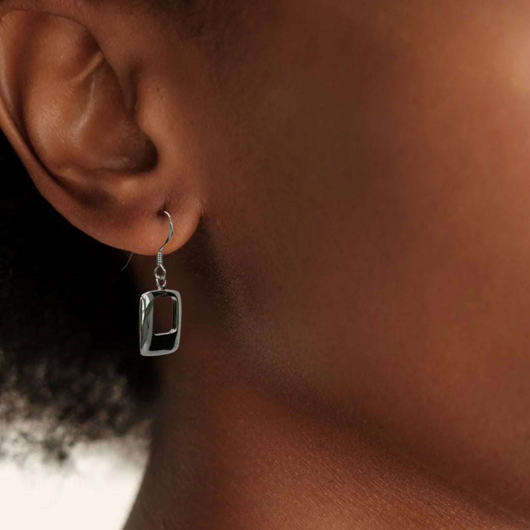 Modern Open Square Earring in Polished Sterling Silver