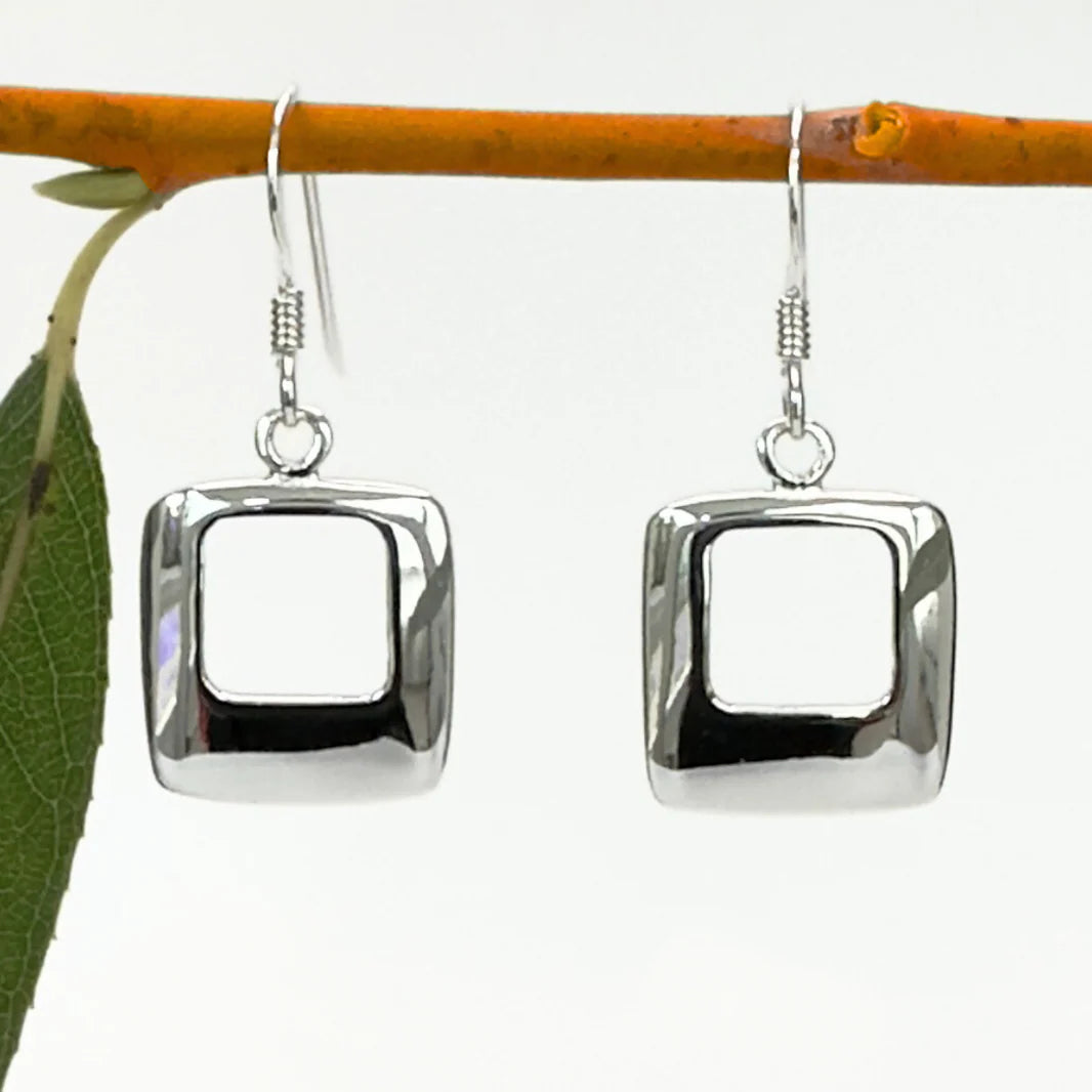 Modern Open Square Earring in Polished Sterling Silver