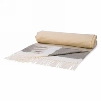 Beige Striped Throw Blanket with Fringe
