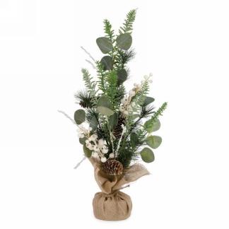 Plant White Berry and Pinecone in Jute