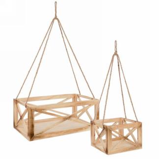 Wooden Hanging Baskets-Set of 2
