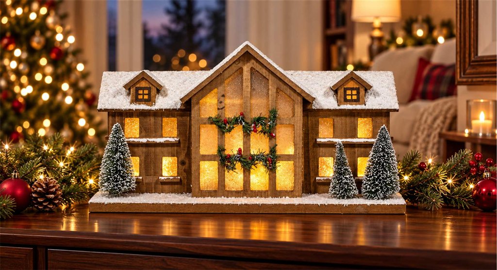 Lighted Large House with Fixed Greenery