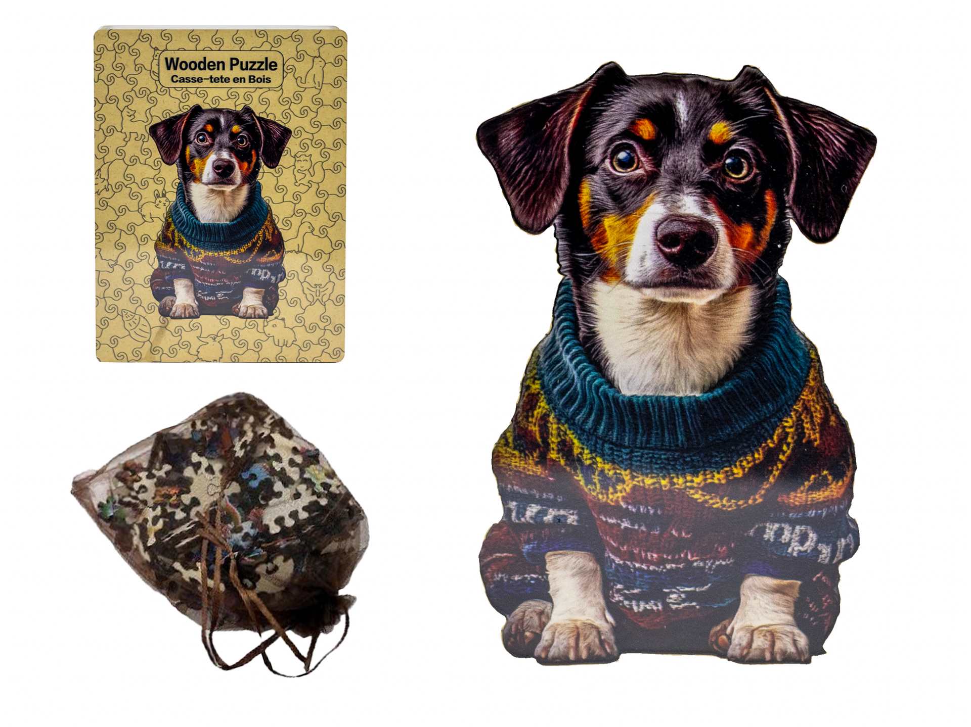 Shaped Wood Puzzle: Dog in Sweater