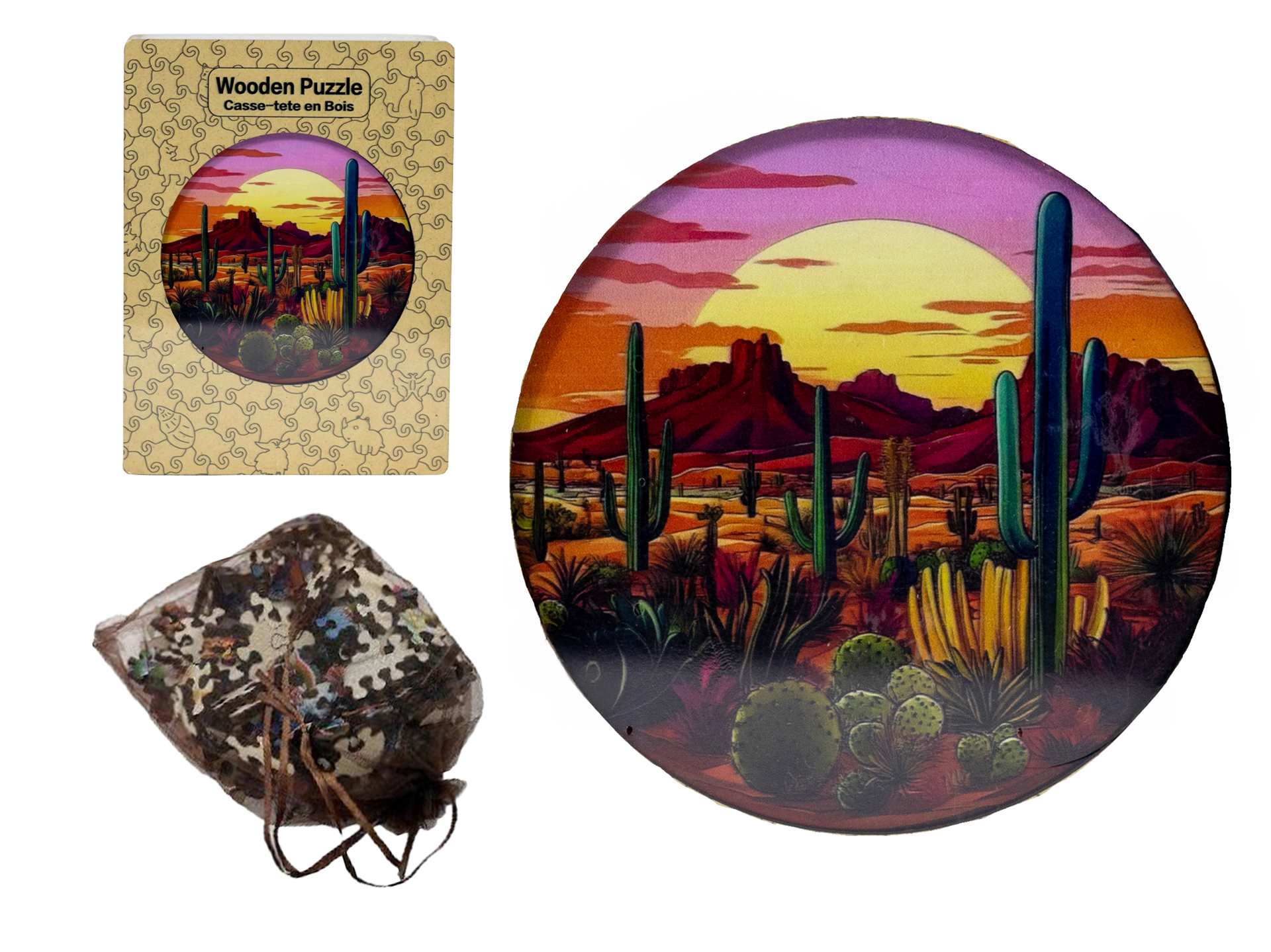Round Wood Puzzle: Desert Scene