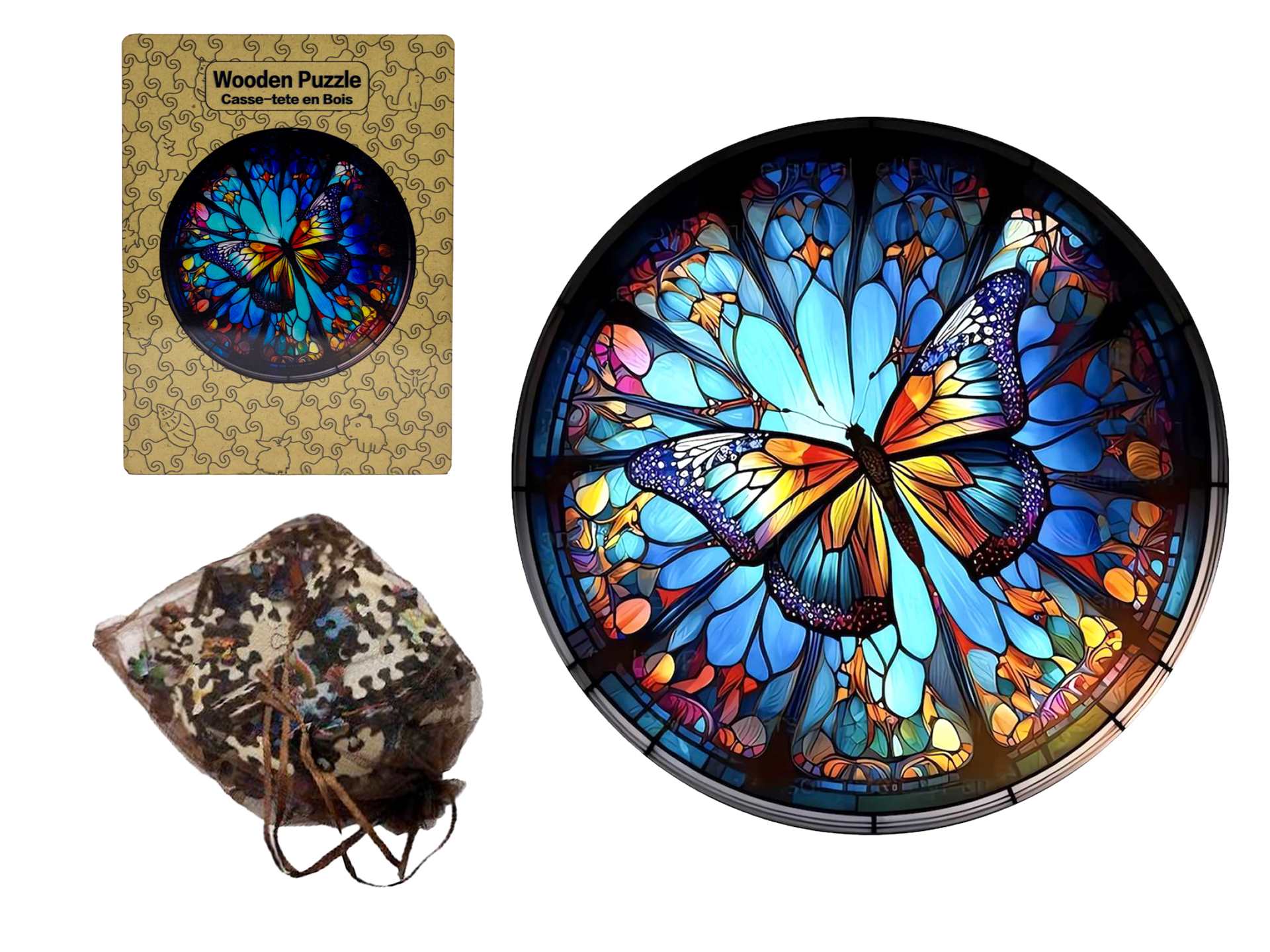 Round Wood Puzzle: Butterfly