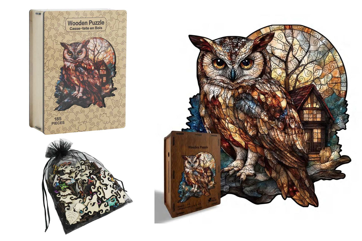 Shaped Wood Puzzle: Owl in the Moonlight