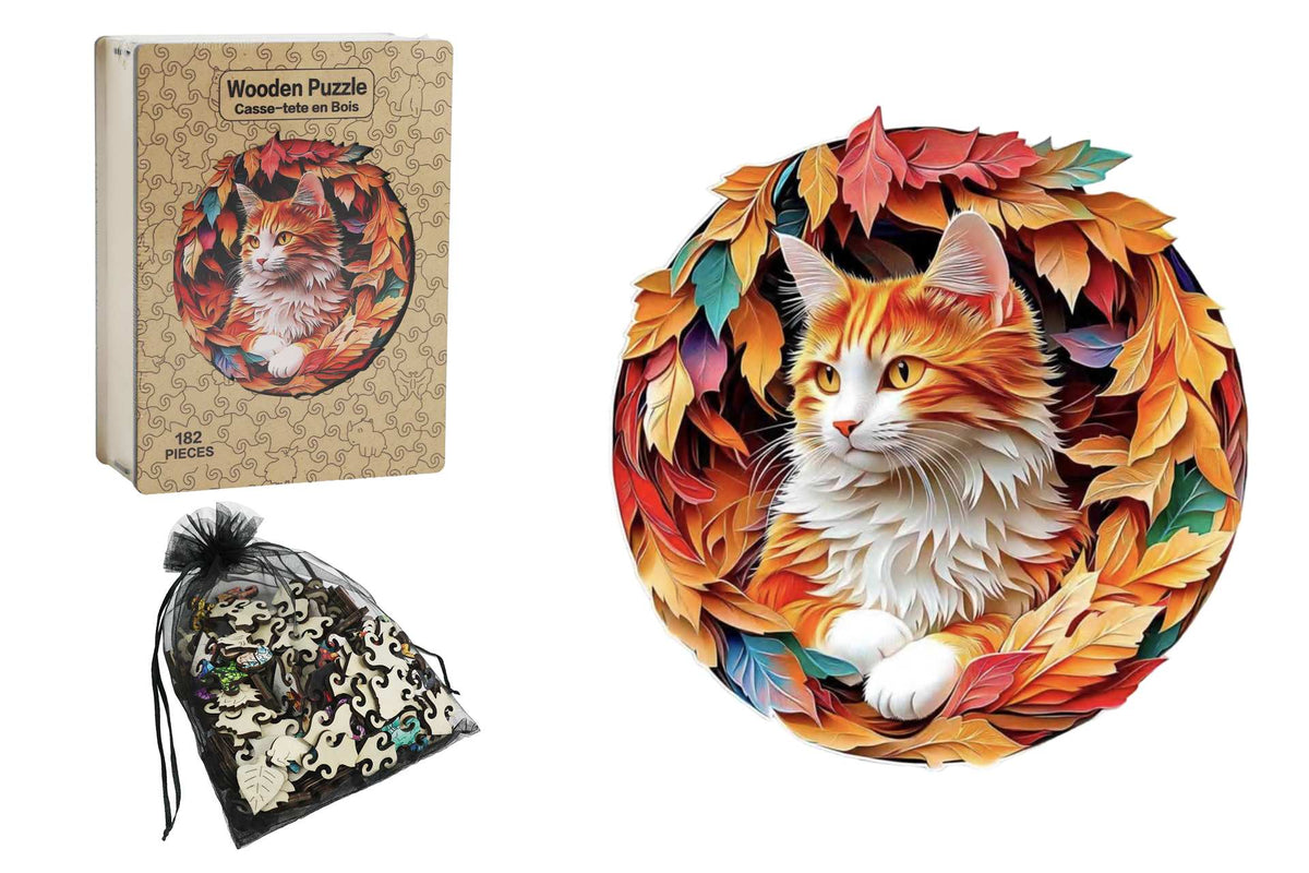 Round Wood Puzzle: Autumn Cat