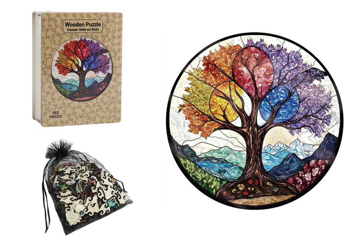 Round Wood Puzzle: Colourful Tree of Life