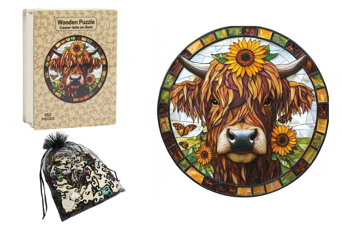 Round Wood Puzzle: Highland Cow