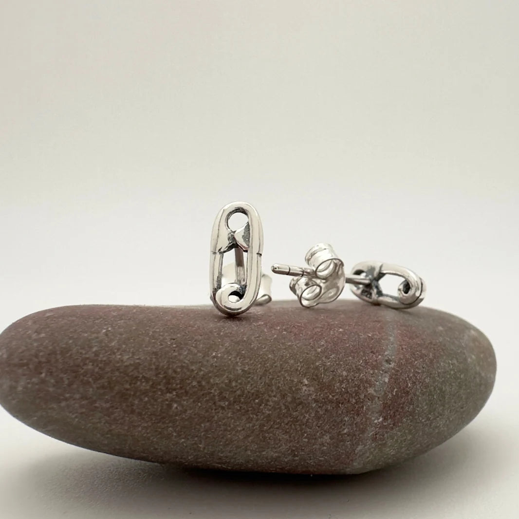 Safety Pin Stud Earrings: Edgy Mini Statement Pair in Sterling Silver