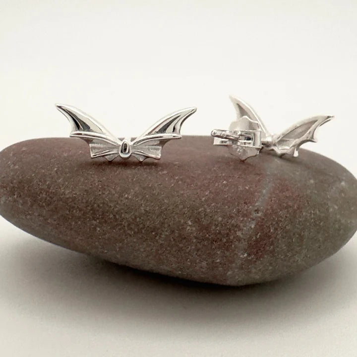 Midnight Flutter: Sterling Silver Bat Stud Earrings