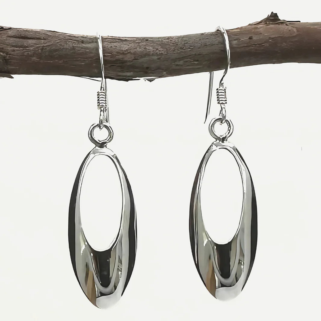 Elongated Open Oval Earrings in Sterling Silver