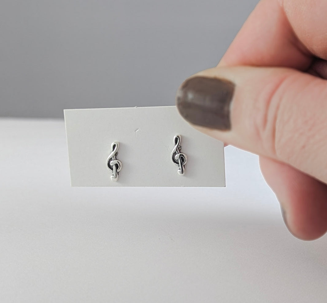 Treble Clef Post Earrings in Sterling Silver