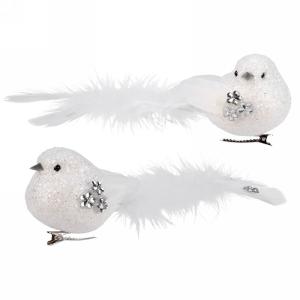 White Glitter Bird Pin with Feather