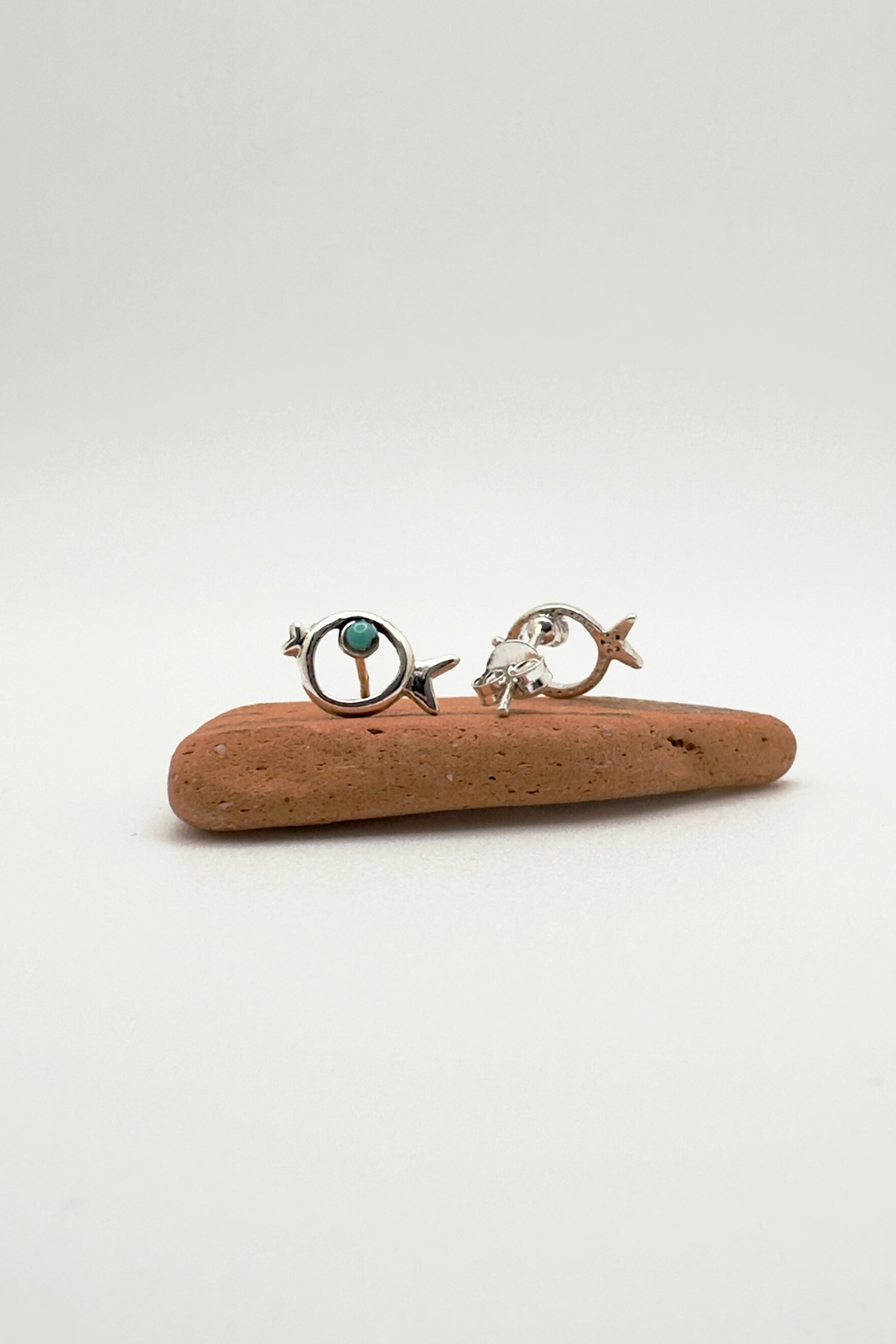 Mini Fish Stud Earrings in Sterling Silver & Turquoise