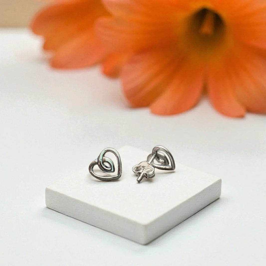 Sterling Silver Loop of Love Heart Studs