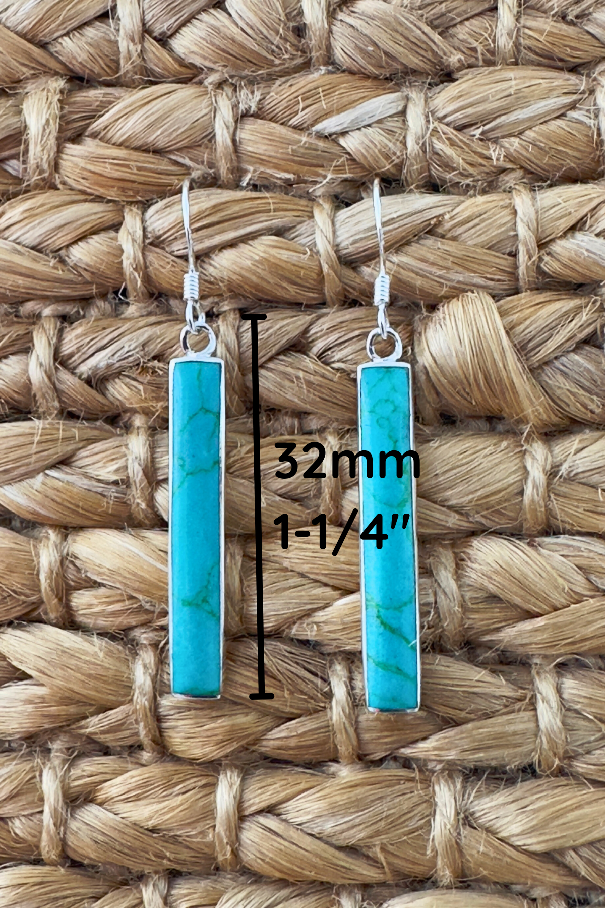 Sleek Rectangle Earring with Turquoise in Sterling Silver
