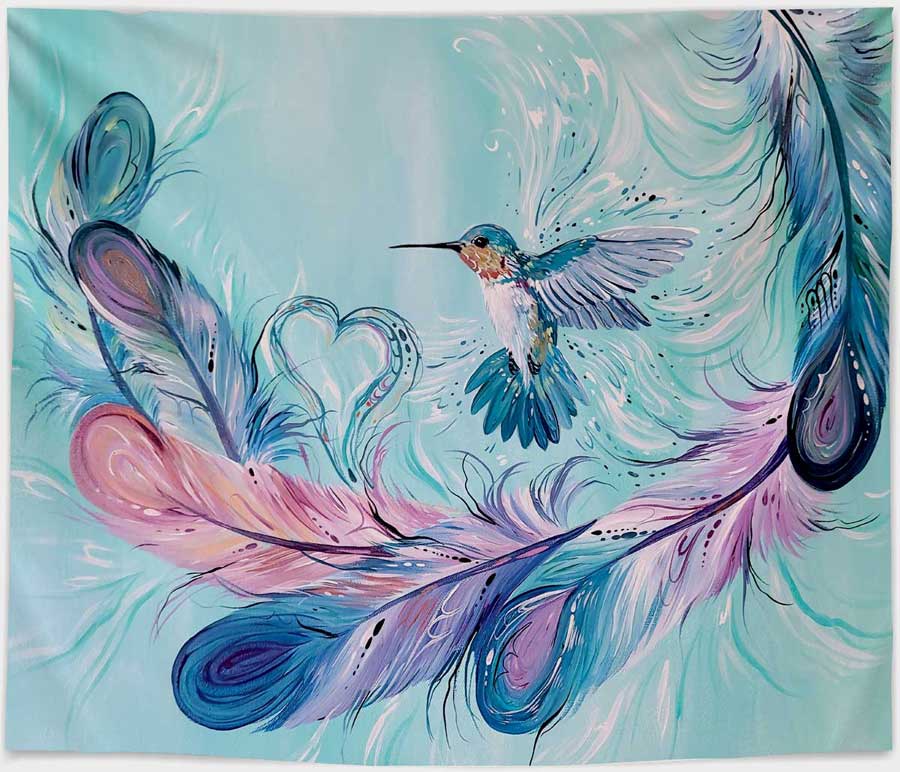 Indigenous Collection Fleece Blanket: Hummingbird Feathers