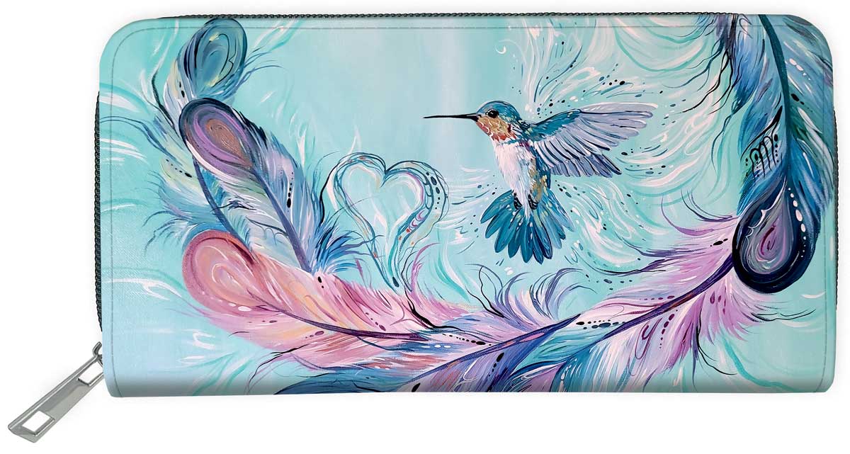 Indigenous Collection Embossed Wallet: Hummingbird Feathers