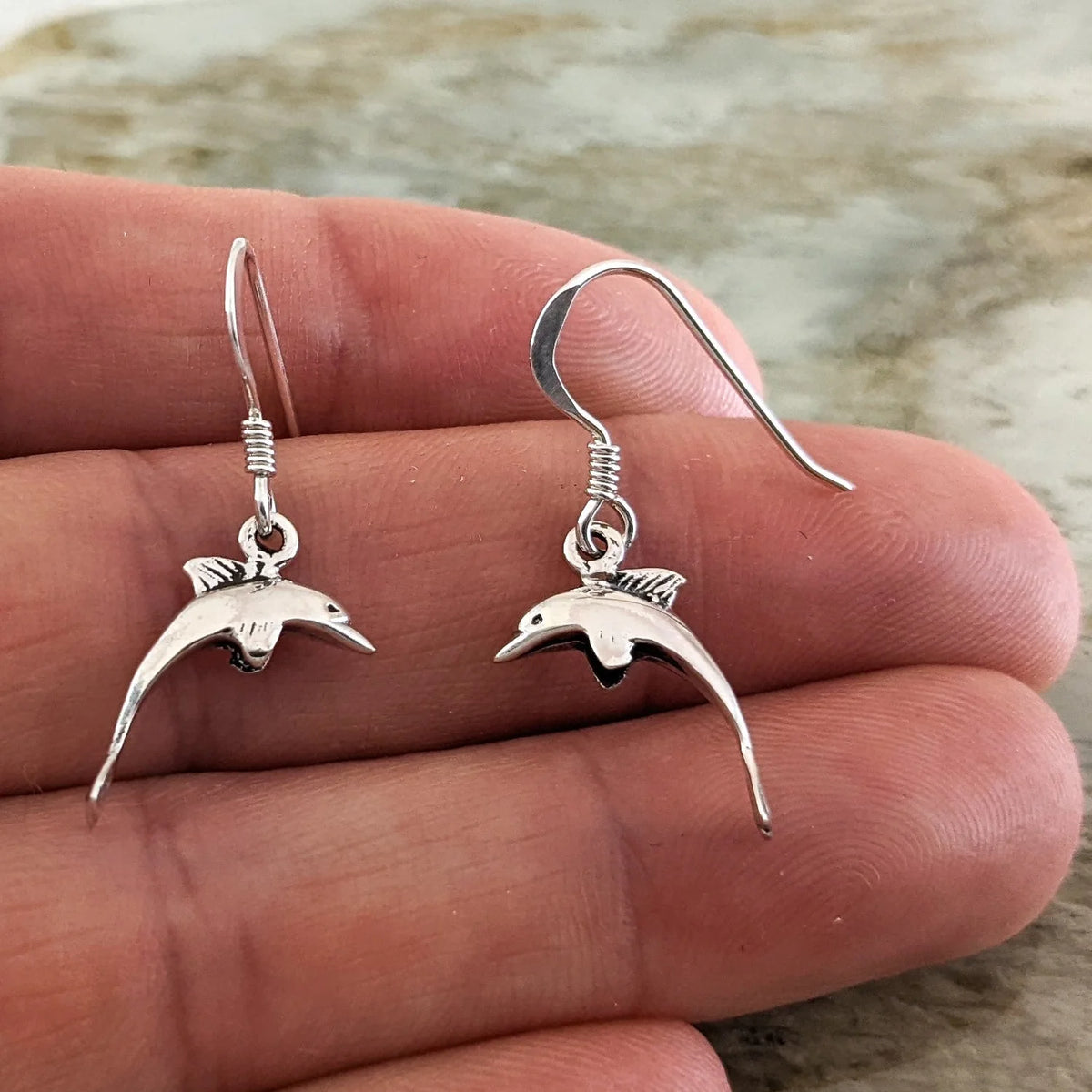 Jumping Dolphin Earrings in Sterling Silver