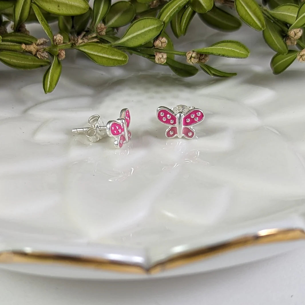 Pink Butterfly Stud Earrings