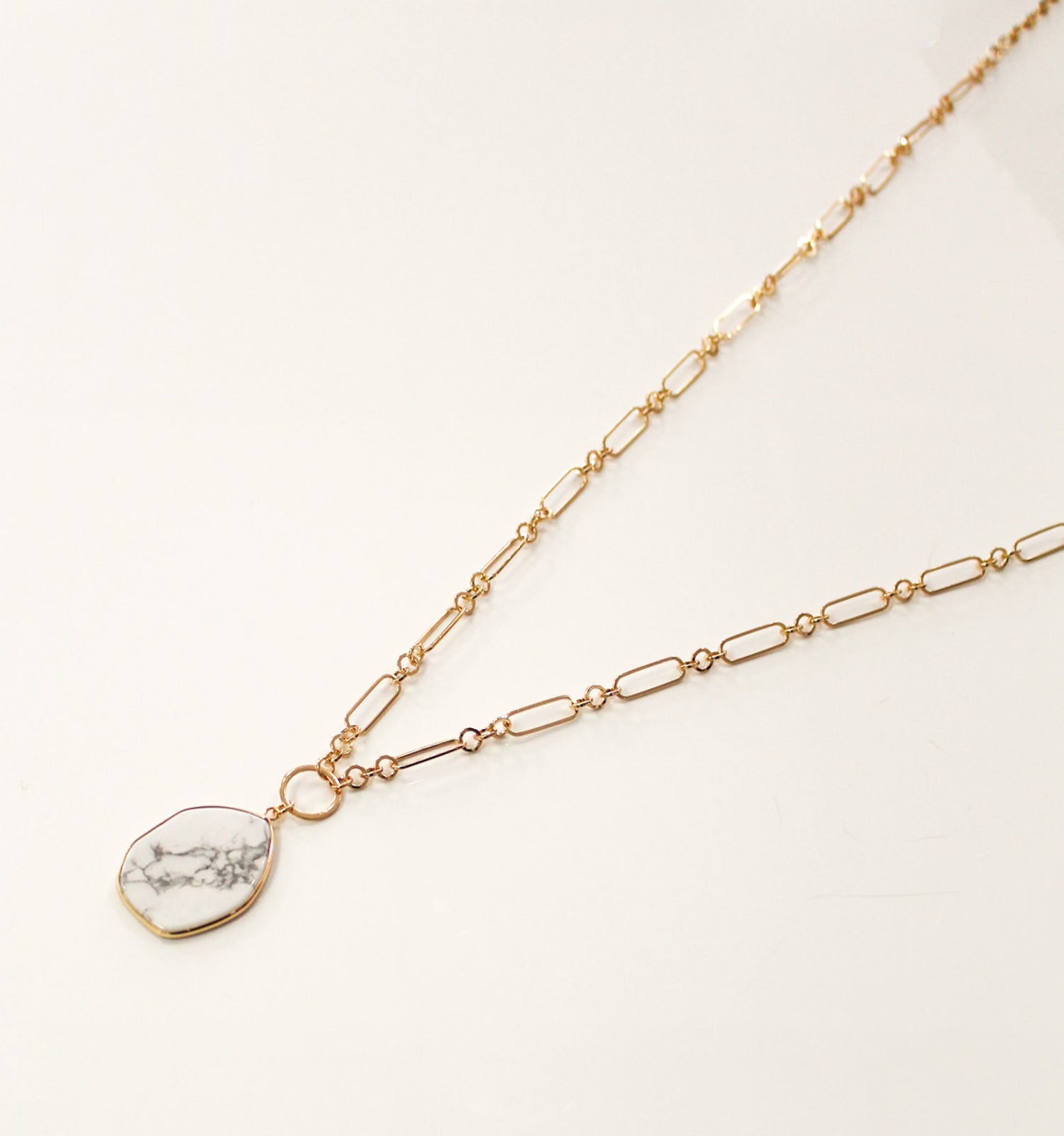 Large Paperclip Necklace with Stone Pendant