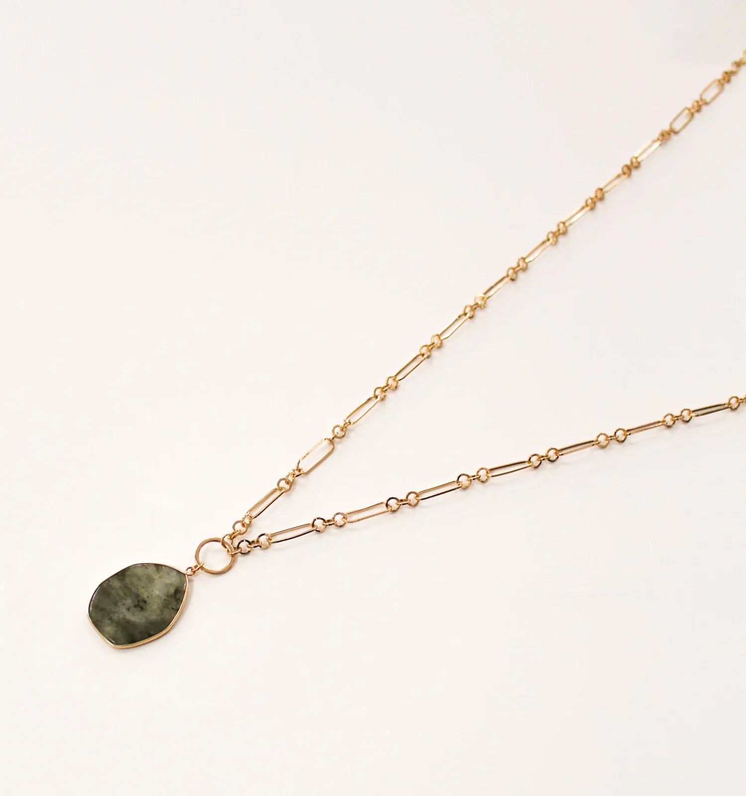 Large Paperclip Necklace with Stone Pendant