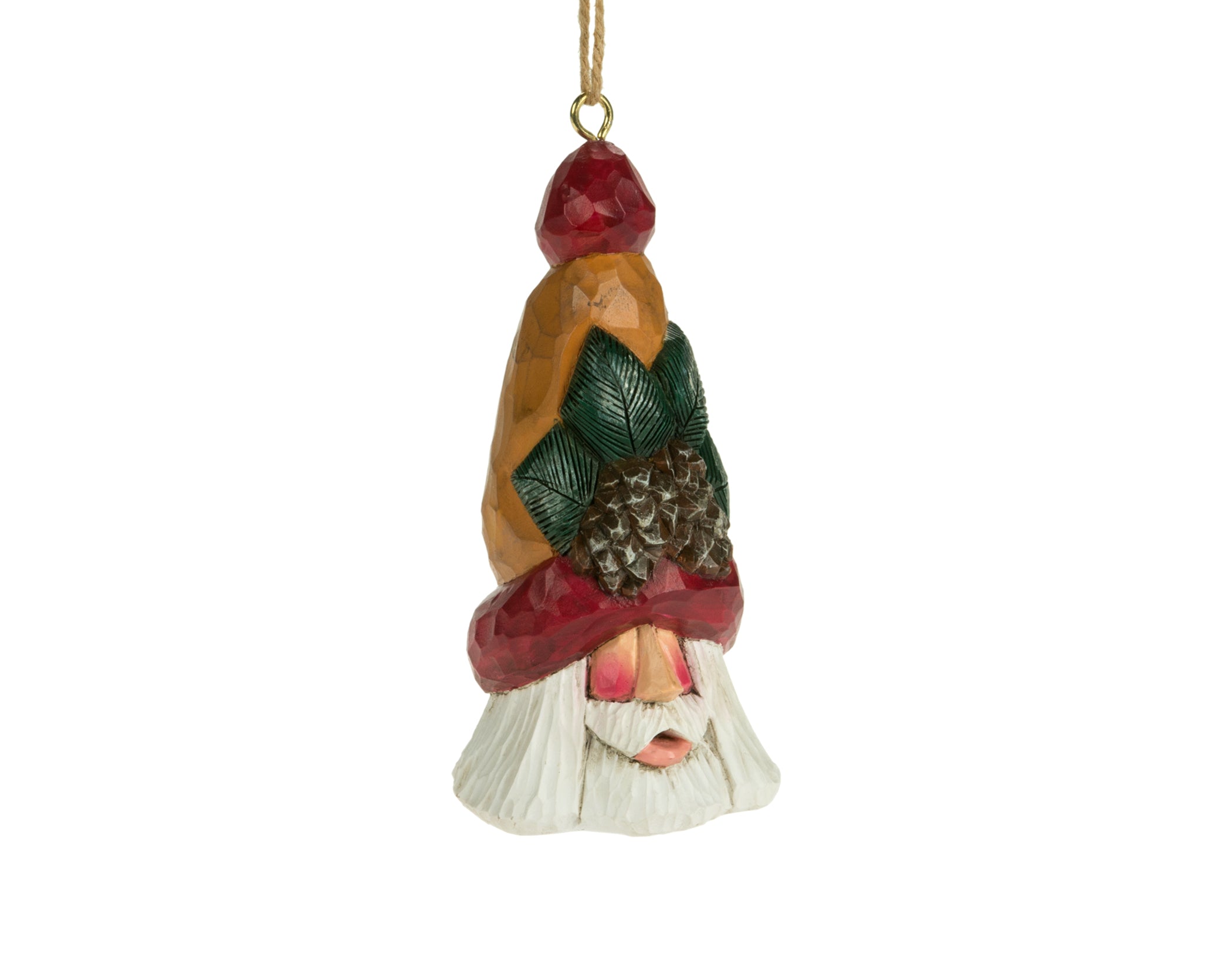 Pinecone Tall Santa Hat Ornament: Cottage Carvings
