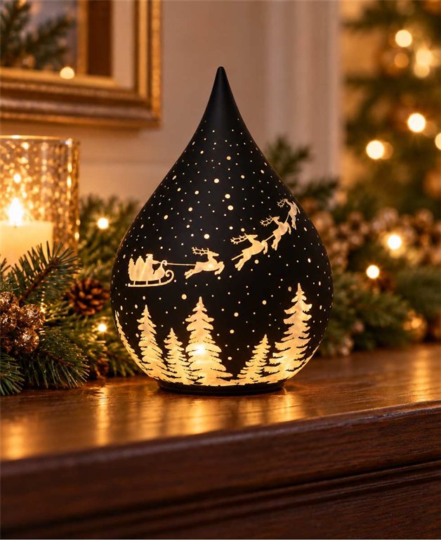 Santa and Reindeer Tear Drop Light