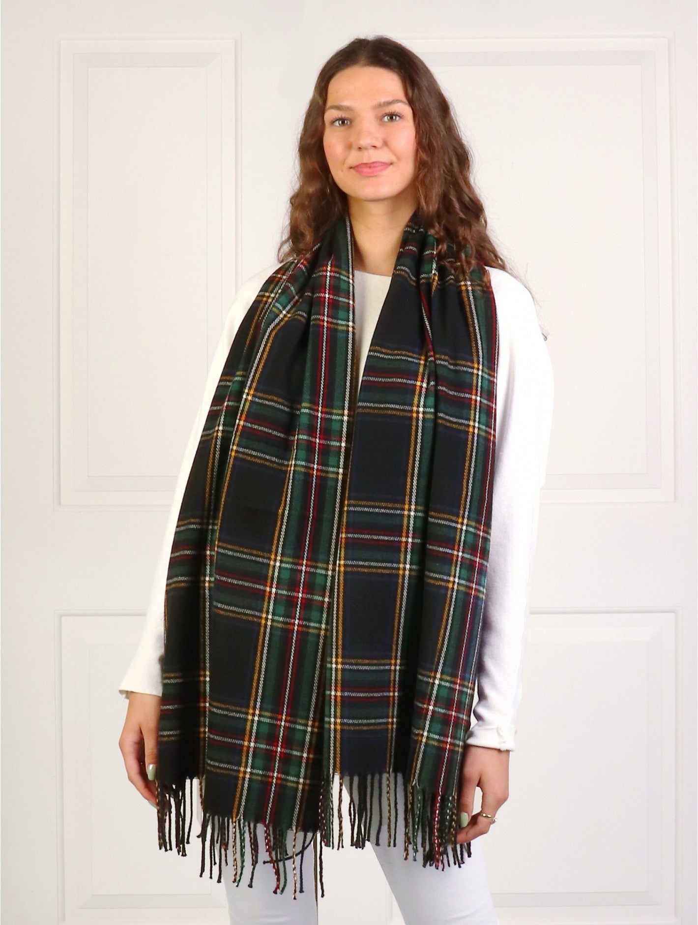 Plaid Scarf with 'Good Luck' Label