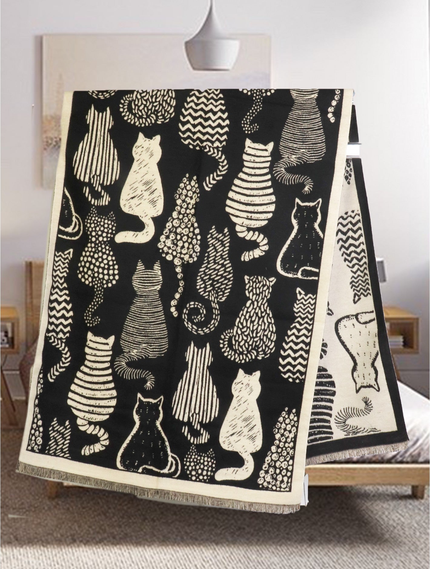 Premium Reversible Blanket Scarf-Cat Design