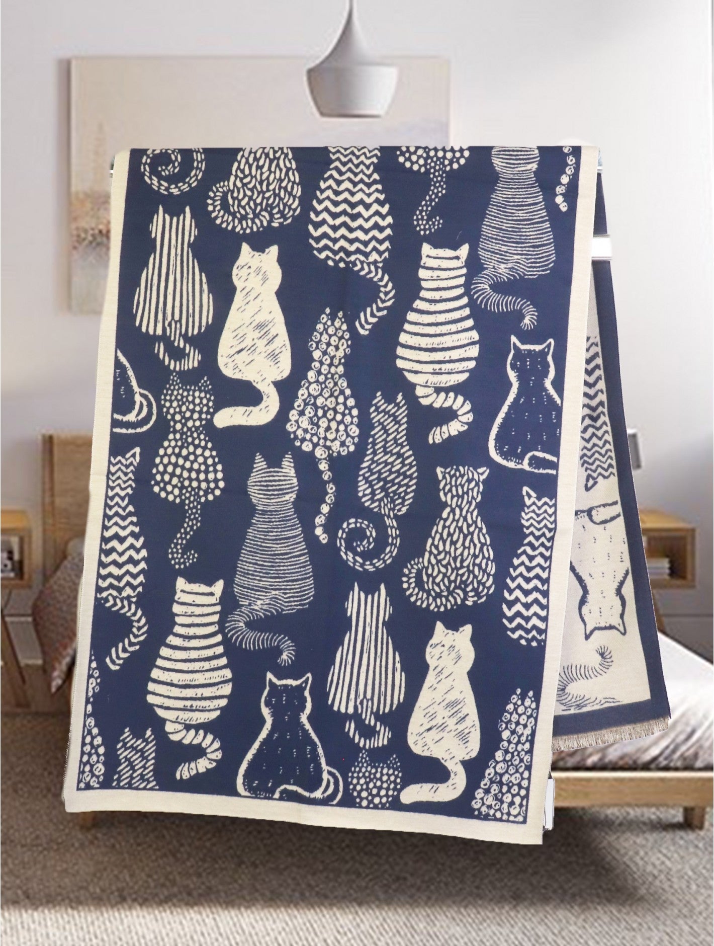 Premium Reversible Blanket Scarf-Cat Design