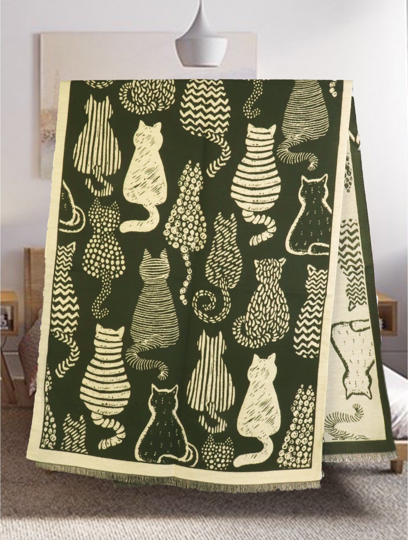Premium Reversible Blanket Scarf-Cat Design