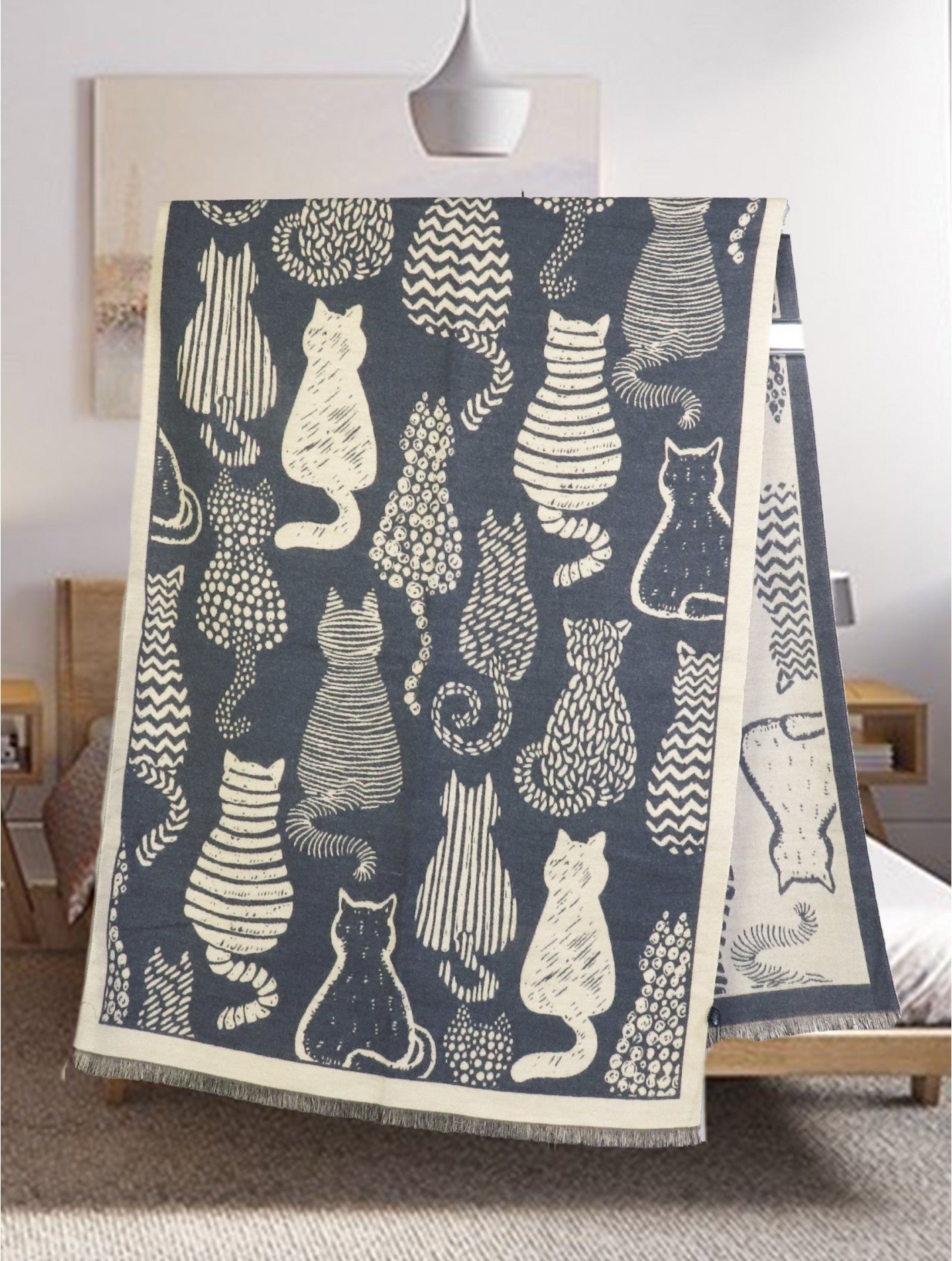 Premium Reversible Blanket Scarf-Cat Design