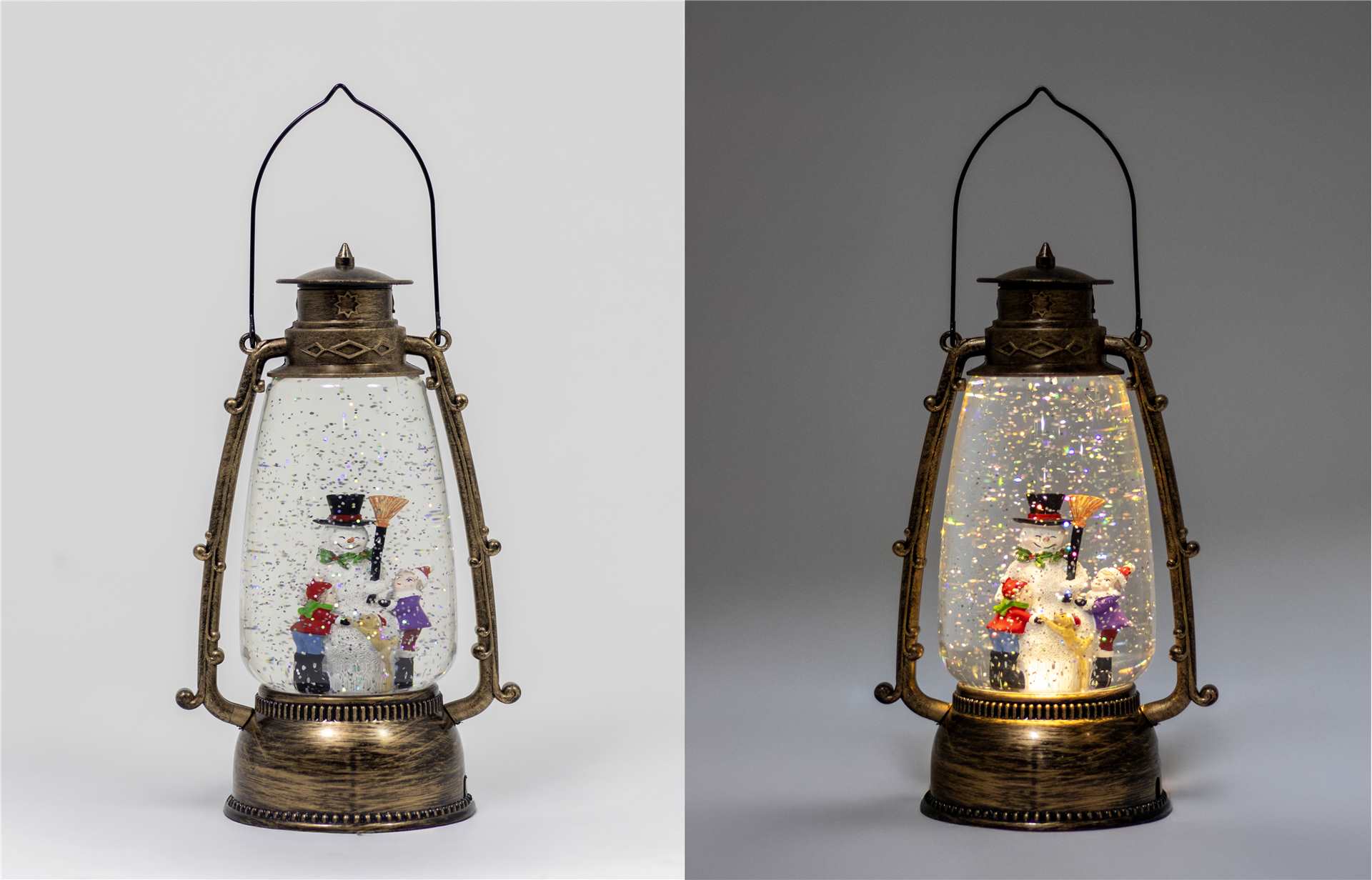 Snow Globe Lantern with Snowman & Kids